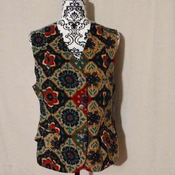 VTG Cambridge Dry Goods Denim Floral Vest Sz 8 Boho Country Western NWT 90's - Picture 1 of 11